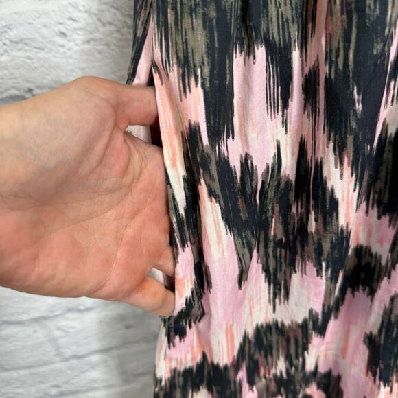 MariaCher Dabir Cotton Ruffle Trim V Neck Smocked Midi Dress Size S Pink Black - Picture 5 of 9